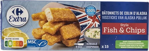 CARREFOUR EXTRA VISSTICKS VAN ALASKA POLLAK FISH & CHIPS STYLE CARREFOUR EXTRA VISSTICKS VAN ALASKA POLLAK FISH & CHIPS STYLE